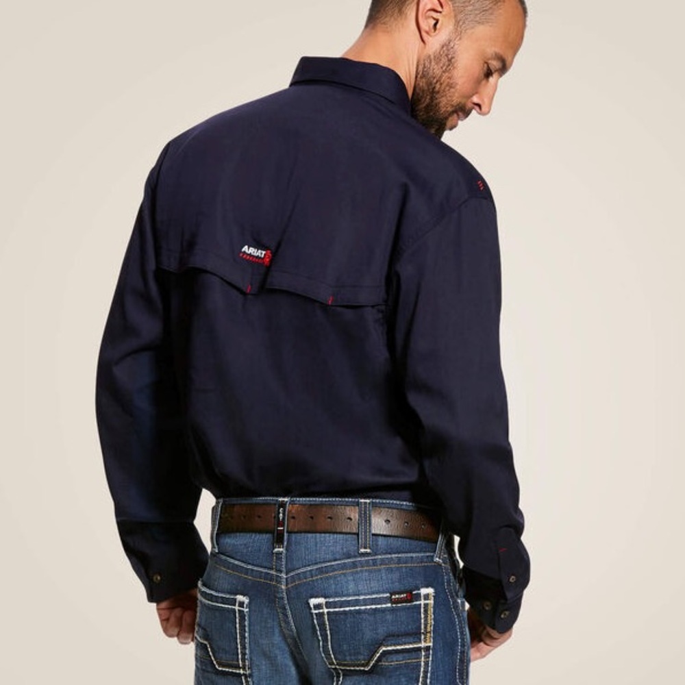 Ariat FR‎ Solid Vent Work Shirt Long Sleeve Navy Blue Cat 2 NWT - Picture 14 of 14